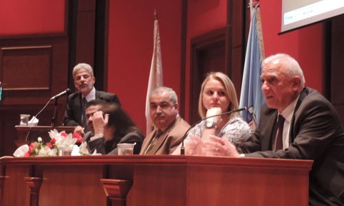 Panel at the 2016 GMH conference Including UNRWA, Jordan Ministry of Health, WHO and International Medical Corps representatives. The panel was moderated by Wael Al-Delaimy.